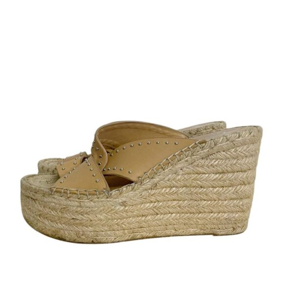 Marc Fisher Size 7 Wedge Espadrille Studded Beige Camel - Picture 3 of 11
